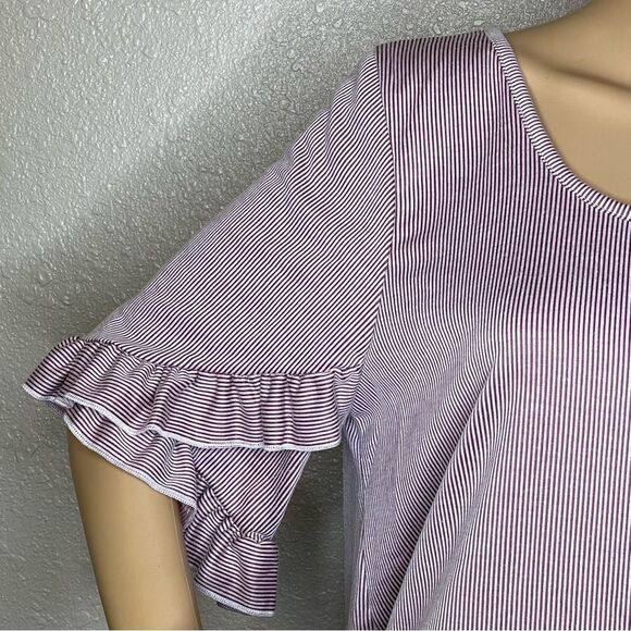 Star Vixen Short Ruffled Sleeve Striped Blouse Mauve and Light Pink Size 1X - Picture 3 of 10